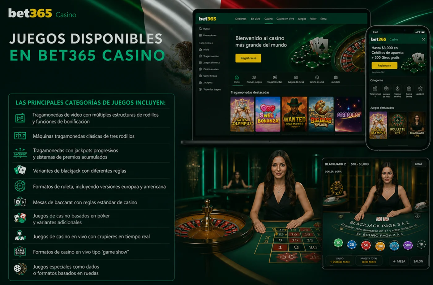 Juegos disponibles en Bet365 Casino México